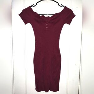 Red Wine Slim Fit Off Shoulder Dress